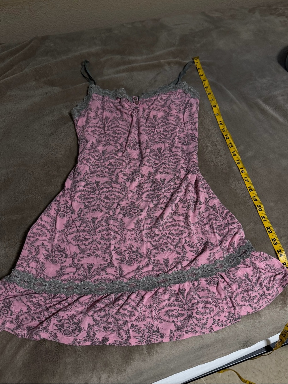 Y2K Plume vintage pink and grey floral print baby doll slip dress